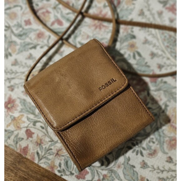 Fossil Brown Leather Crossbody Wallet Clutch Soft Glove Tanned Leather Vintage - Picture 9 of 16
